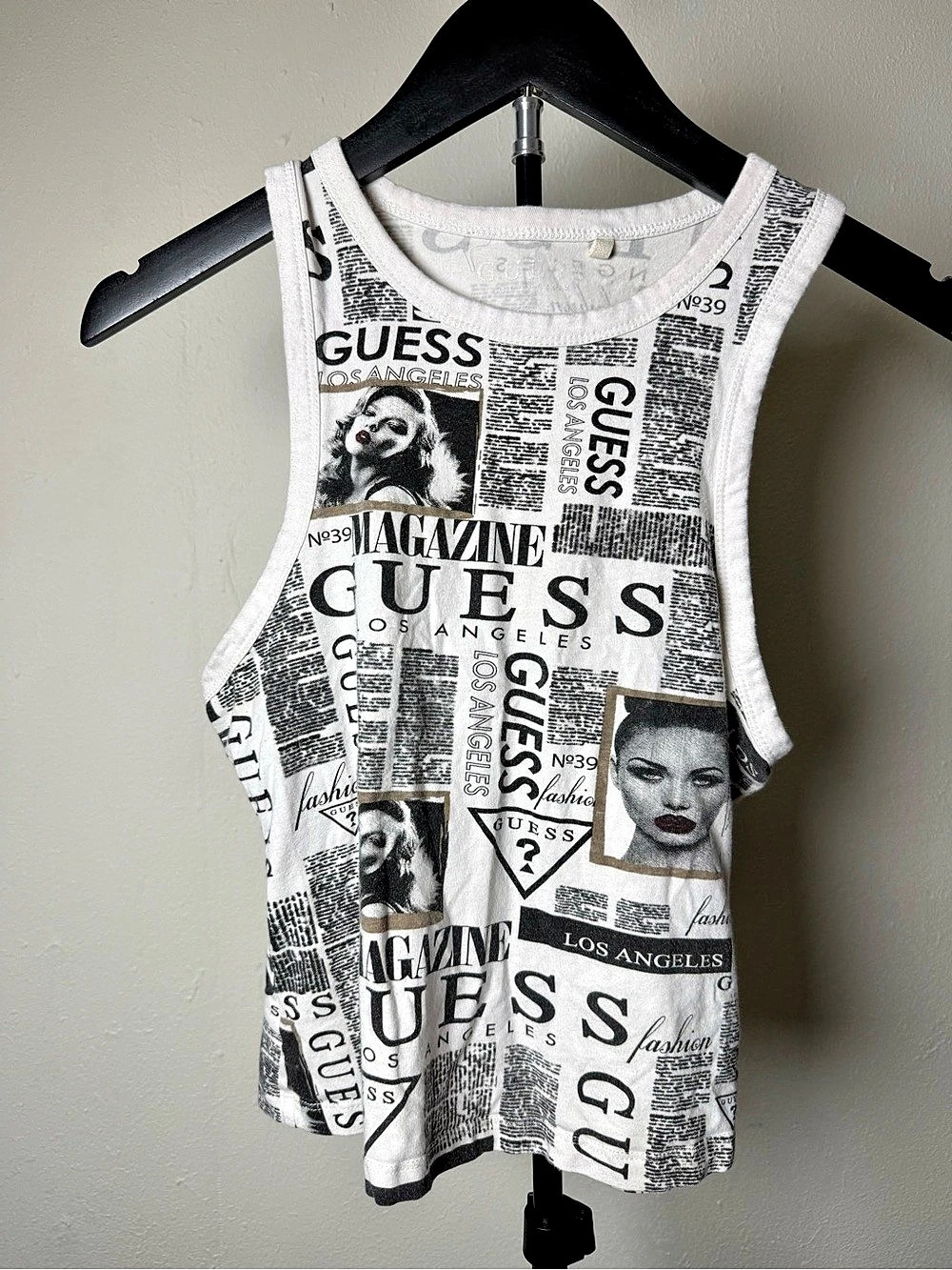 GUESS Newspaper Print Tank Top in White & Black Like New